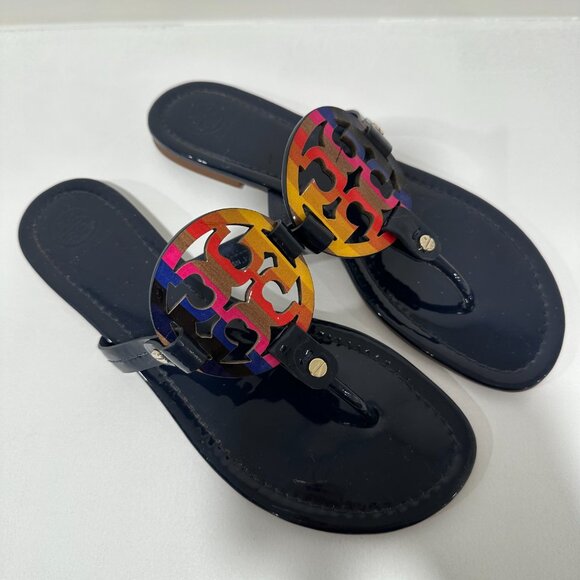 Tory Burch Miller Sandals Rainbow Navy Size 8.5 - Picture 1 of 9